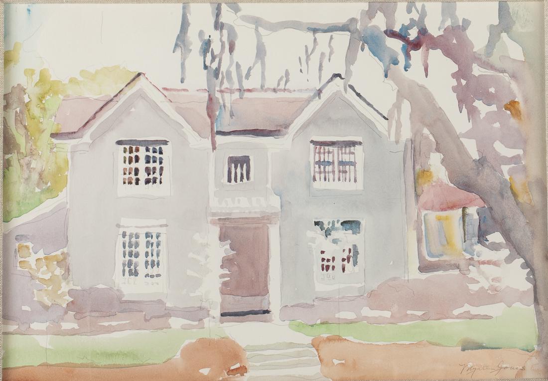 Myrtle Jones, Ardsley Park House, Watercolor: Property of a Private Collection, Savannah, GA (GA, 1913-2005), Ardsley Park House, watercolor on paper, pencil signed lower right, matted and framed. Frame size: 24 in. x 29 1/4 in. By sight: H. 13 1