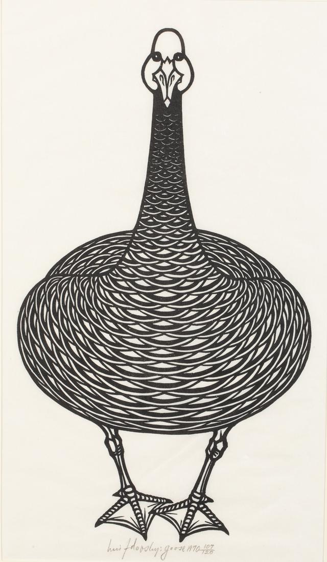 Jacques Hnizdovsky, Goose, Woodcut, 1974: Property from a Savannah, GA Collector (NY/Ukraine, 1915-1985), Goose, woodcut, 1974, signed, titled and numbered 107/120 and dated 1970 lower edge, matted and framed. Frame size: 22 in. x 15 in. by s