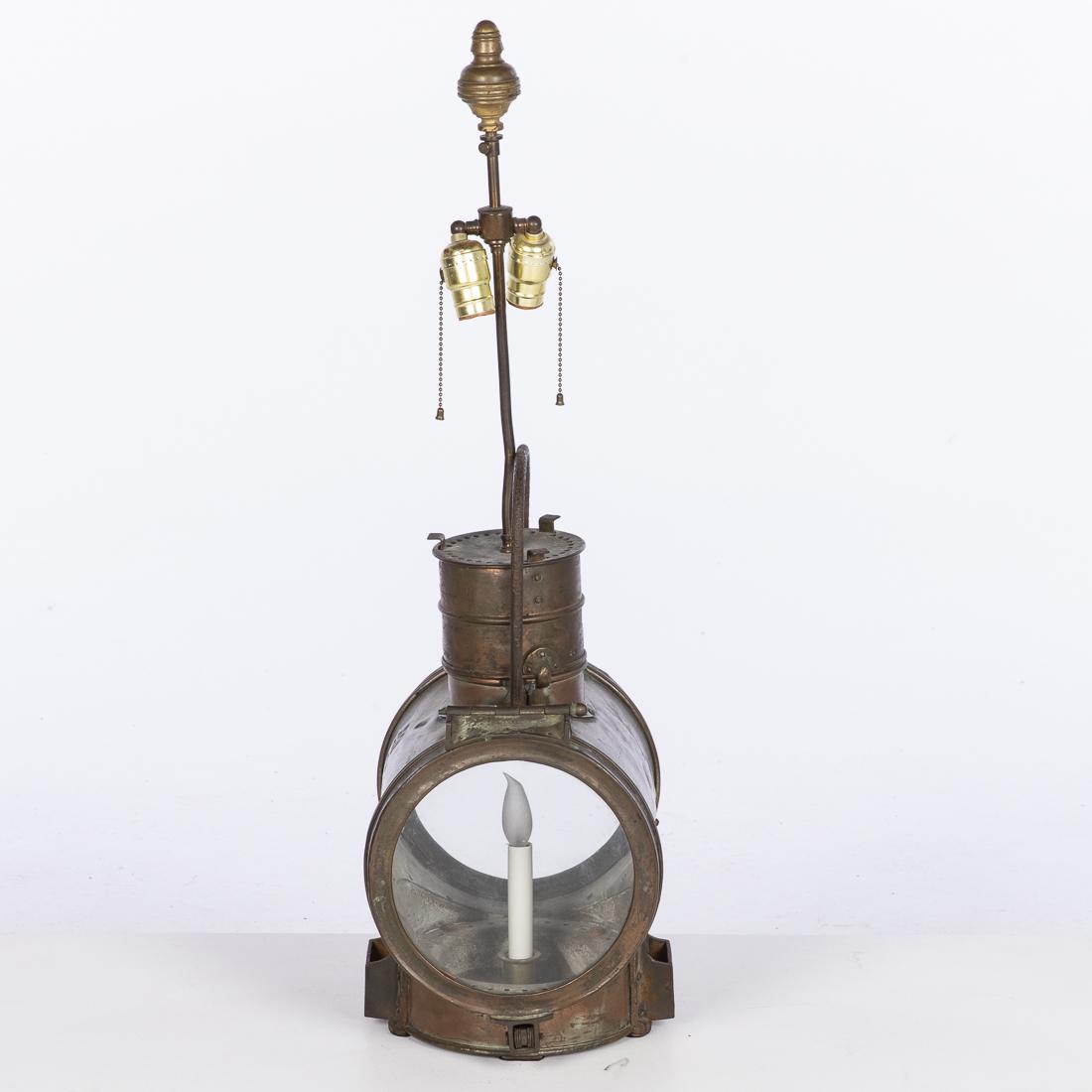 Copper Lantern Now Mounted as a Lamp: Property of a Private Collection, Savannah, GA Size of lantern: H. 19 x W. 12 x D. 9 1/4 in. Overall height: 34 in.