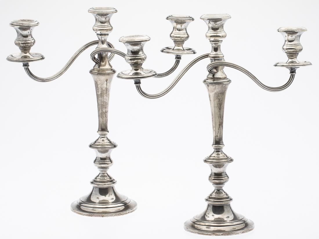 Pair of Gorham Sterling Silver Candelabra: Property from a Savannah Collector H. 14 3/4 in. x W. 14 in. x D. 4 3/4 in.