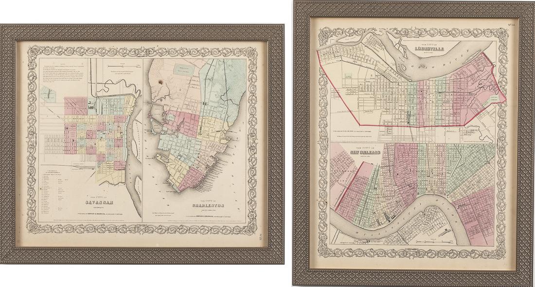 Maps of Savannah/Charleston & Louisville/New Orleans: Property of a Private Collector 2 Maps, One Savannah/Charleston, the Other Louisville/New Orleans, 19th C., the Savannah/Charleston map published by Johnson and Browning, 172 Williams St, New York. Th