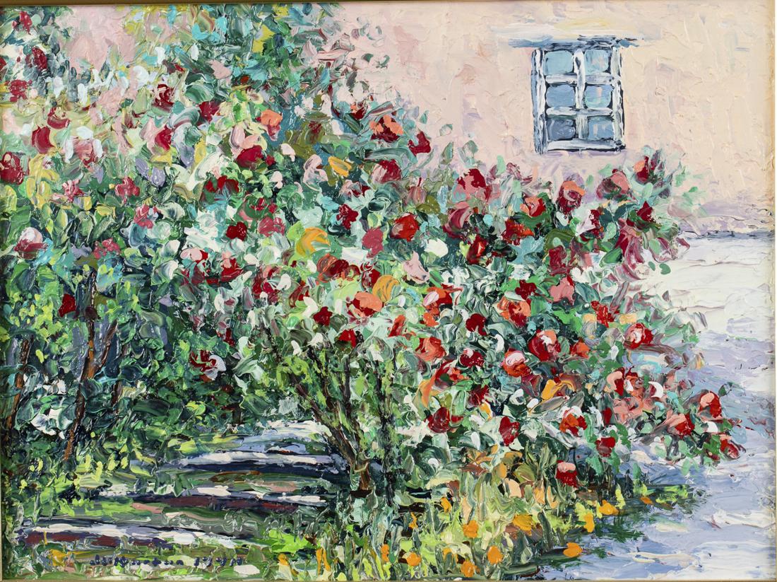 Joseph Horton, Santa Fe Rose Garden, Oil on Board: Property from a Hilton Head Island, SC Estate Joseph Horton (American, 20th Century), Santa Fe Rose Garden, Oil on Board, signed bottom left J.O. Horton, dated 1990. Frame size: 14 in. x 17 1/4 in. He