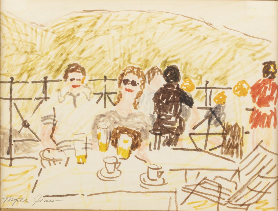 Myrtle Jones, Drawing of Seated Figures, Marker: Property of a Private Collection, Savannah, GA (Savannah, 1913-2005), Drawing of Seated Figures, marker on paper, pencil signed lower left, matted and framed. Frame size: 16 1/2 in. x 18 1/2 in. By si