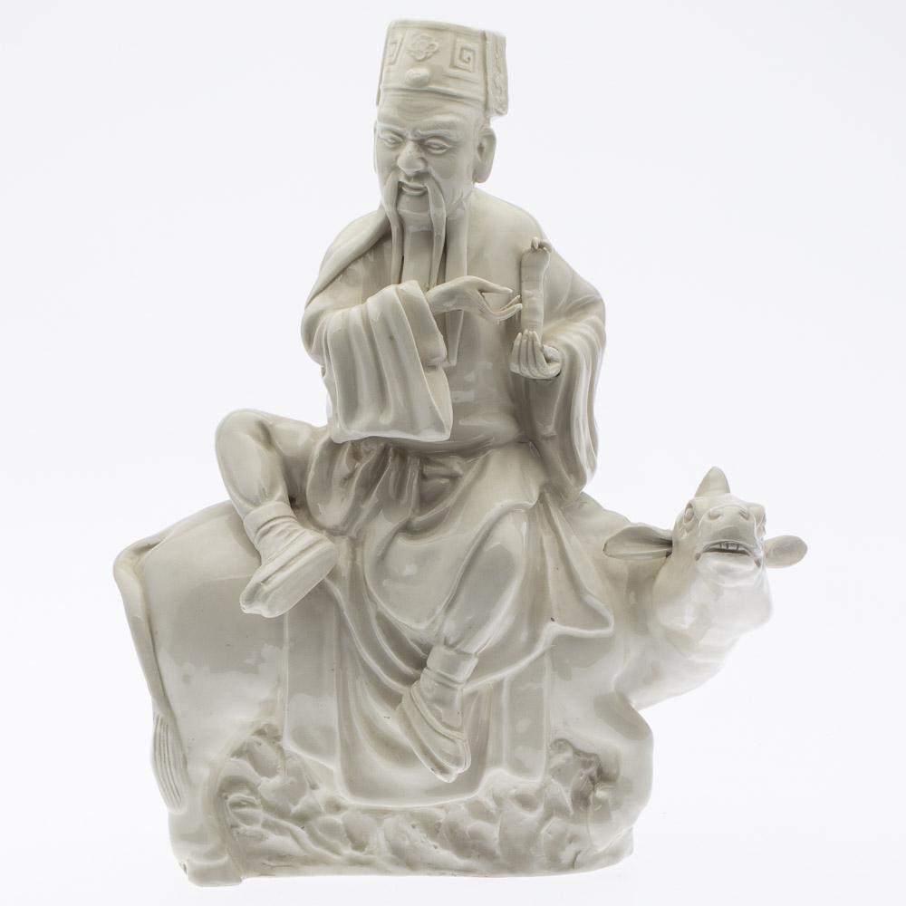 Chinese Blanc de Chine Figure on an OxÃ‚: Property from a Savannah, GA Estate ox with removable ears and figure with one removable hand, and 'China' inscribed on back of robe.Ã‚ H. 11 1/2 in. x W. 9 in. x D. 5 in.
