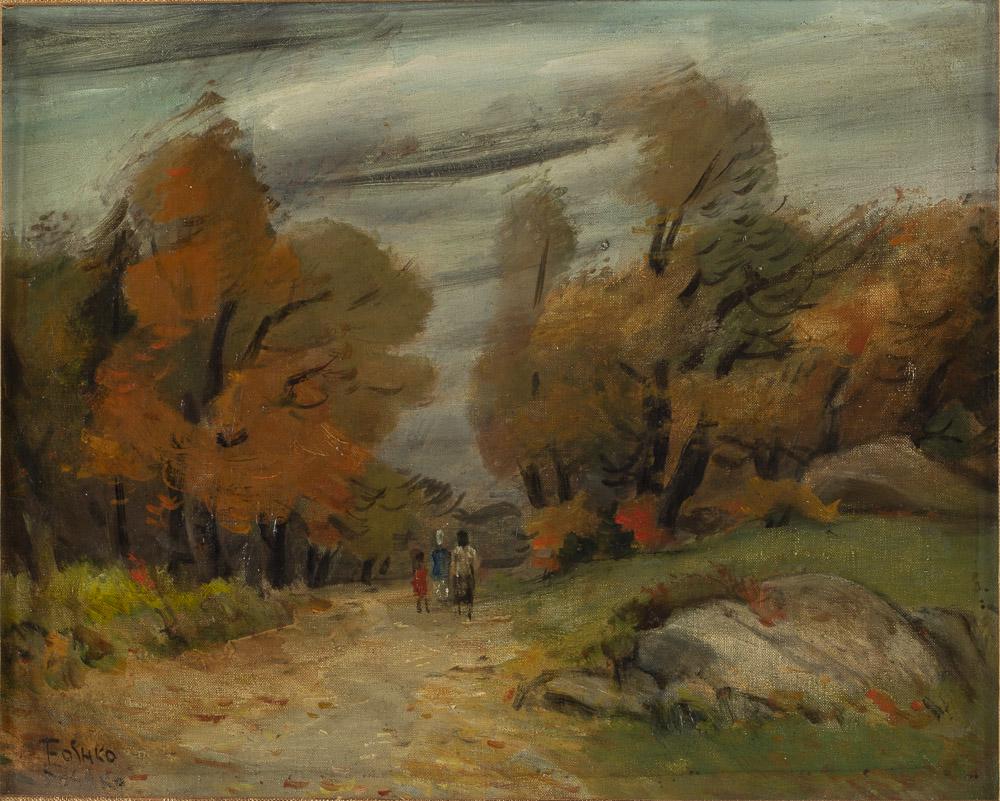 Josef Foshko, Landscape, Oil on Canvas: Property from the Estate of Judie Weiss Formerly in the Collection of Moses Weiss, NYC (NY/Russian Federation, 1891-1971), Landscape, Oil on Canvas, signed bottom left, depicting three figures along a