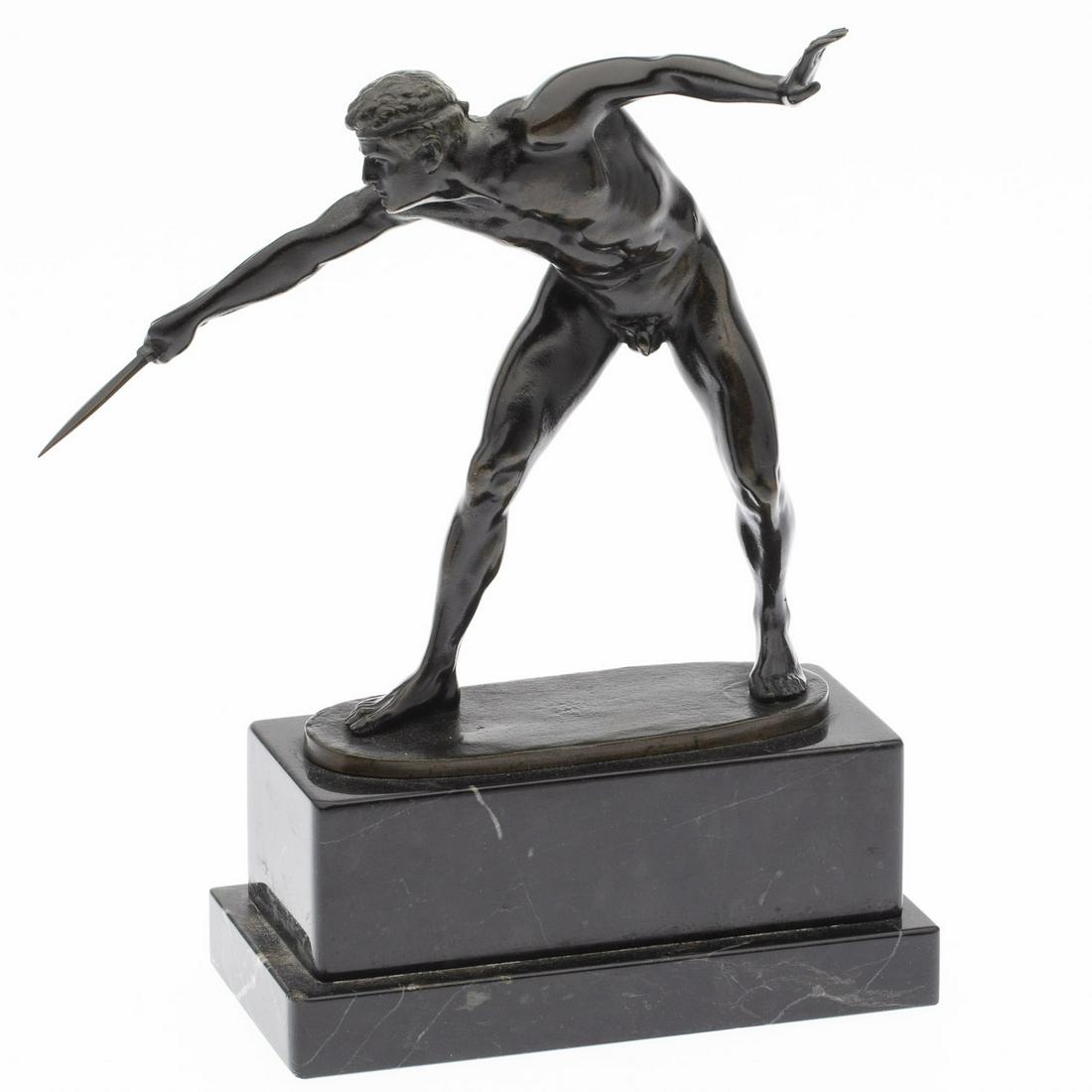 German School, Nude with Dagger, After the Antique: German School, Nude with Dagger, After the Antique, c. 1910, on a rectangular stone base, unsigned. MEASURMENTS: Height: 8 1/2 in. x Width: 8 in. x Depth: 3 1/4 in.