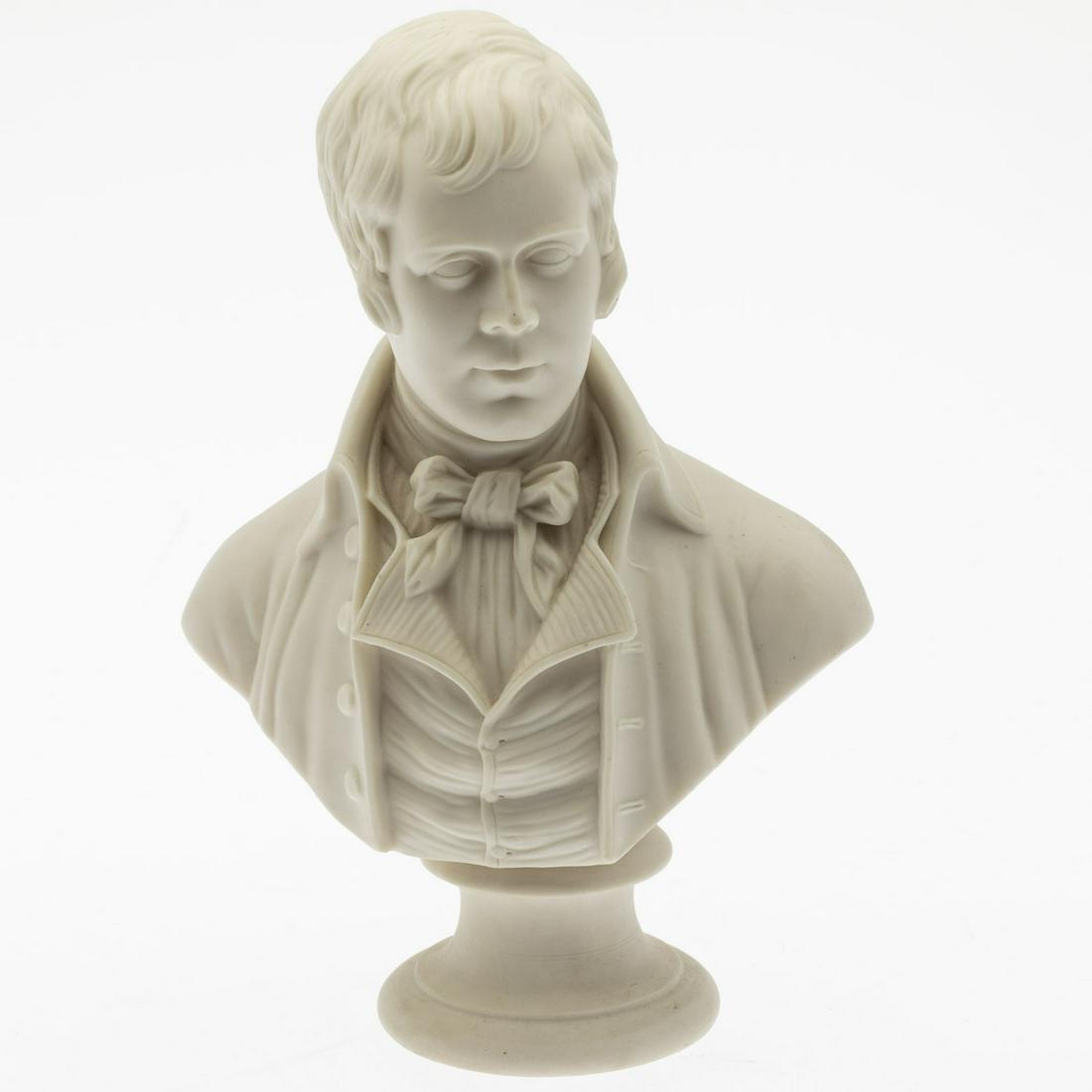 Parian Portrait Bust of Robert Burns, 19th C: Parian Portrait Bust of Robert Burns, 19th C, on a socle. MEASURMENTS: Diameter: overall 10 in.