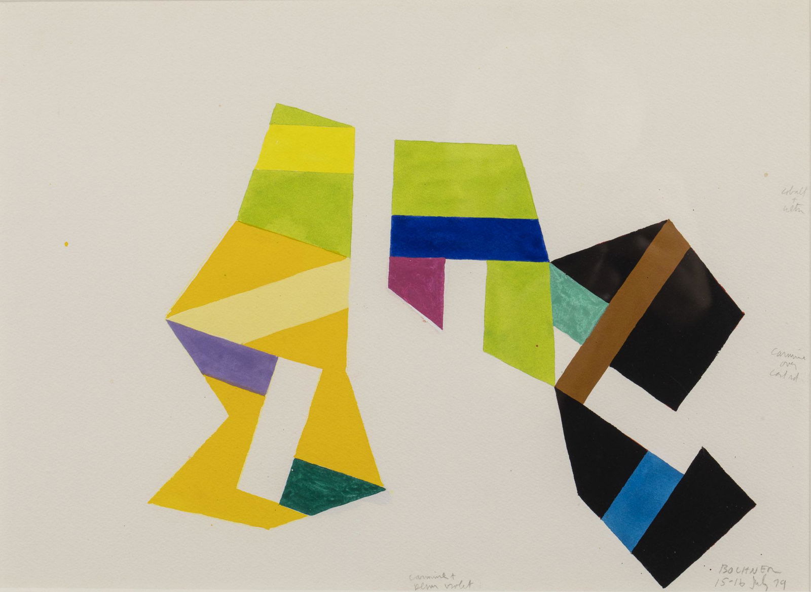 Mel Bochner, Untitled (Sumatra Green), Gouache: Mel Bochner, Untitled (Sumatra Green), Gouache on Arches Paper, (New York, b.1940), pencil signed and dated 15/16 July '79 lower right, painted with colorful geometric shapes, with pencil notation on