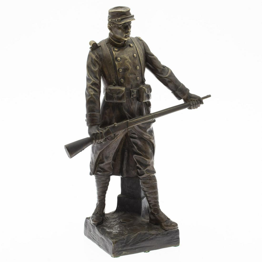 Emile Joseph Nestor Carlier, A la Frontiere Vers,: Emile Joseph Nestor Carlier, A la Frontiere Vers 1900, Bronze, (French, 1849-1927) signed 'E. Carlier' on base of obelisk, on a newer base. MEASURMENTS: Height: 12 3/4 in. x Width: 9 in. x Depth: 4 1/