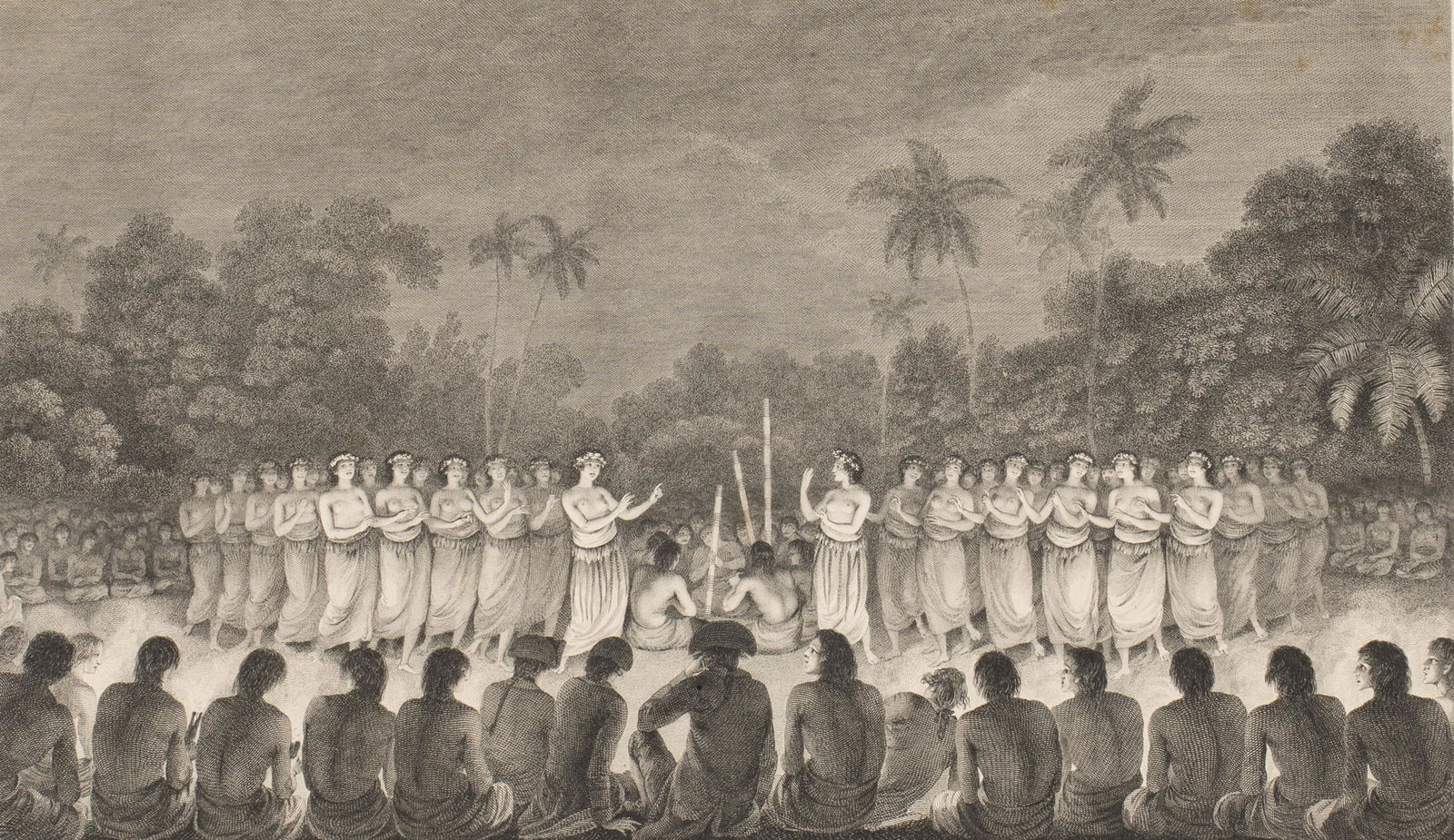 After John Webber, A Night Dance, Engraving: After John Webber, A Night Dance, Engraving, (British, 1752-1793) A Night Dance by Women in Hapaee (Tonga, Polynesia), etched and engraved by William Sharp after a drawing by John Webber, titled lower
