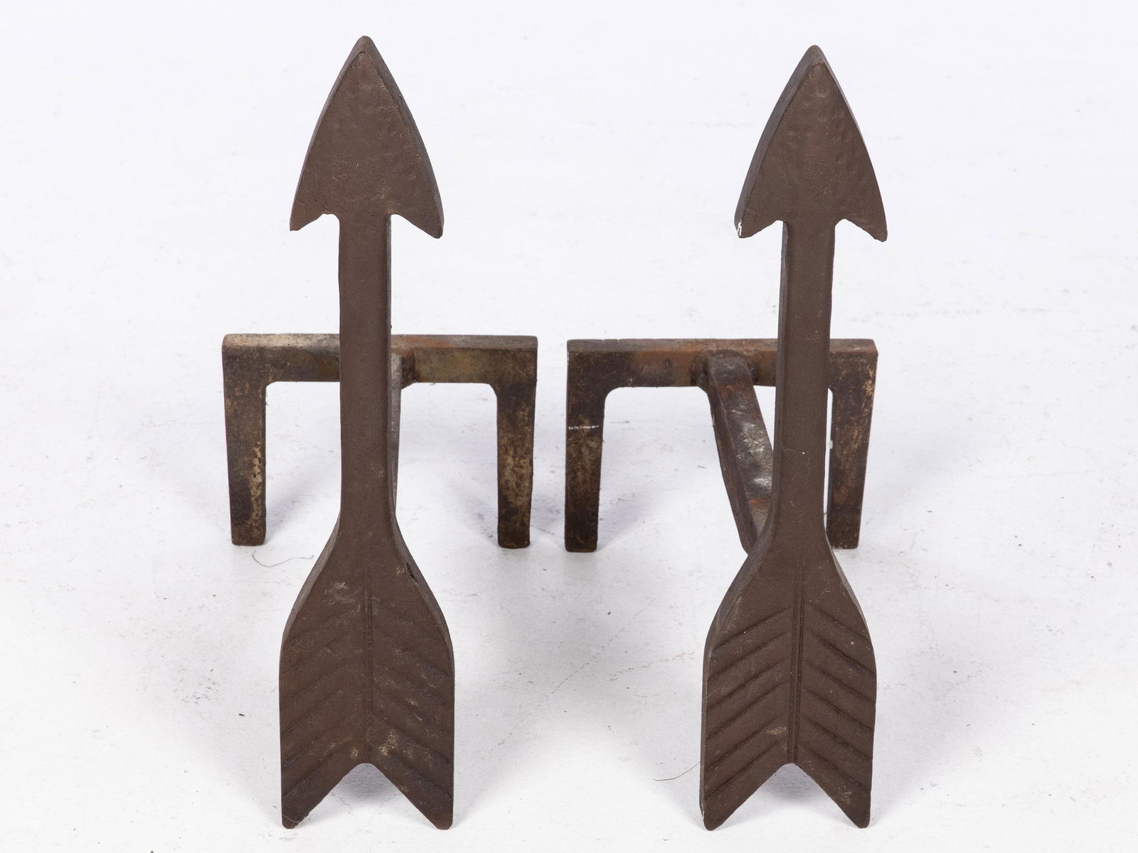 Pair of Arrow-Form Cast Iron Andirons, c. 1930 (1 of 8)