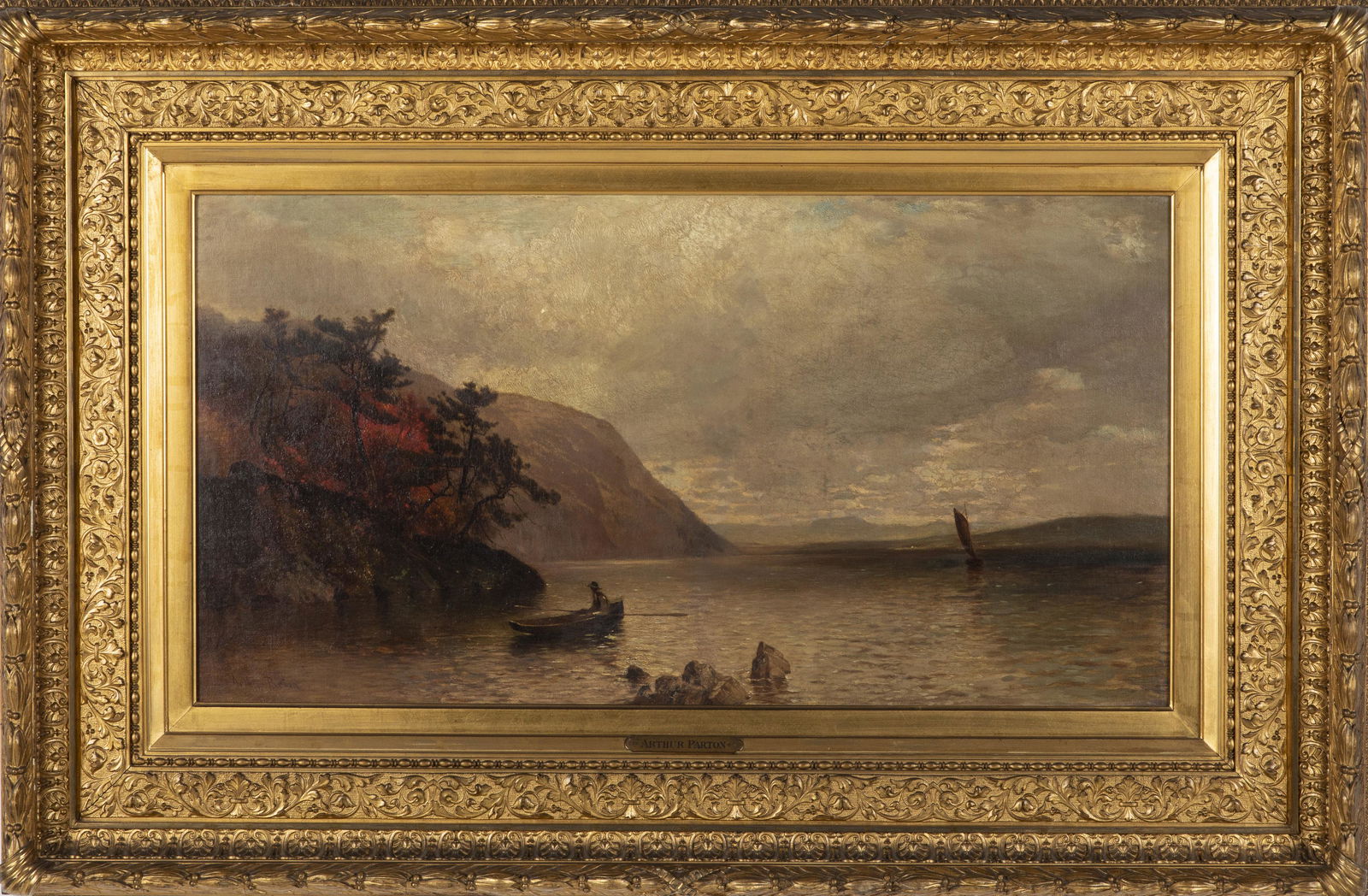 Arthur Parton, Seascape with Boat, Oil on Board: Property from a Savannah, GA Estate Relocated from Windham, CT Description: Arthur Parton (New York, Pennsylvania/United Kingdom, 1842-1914), Seascape with Boat, Oil on Board, signed bottom left,