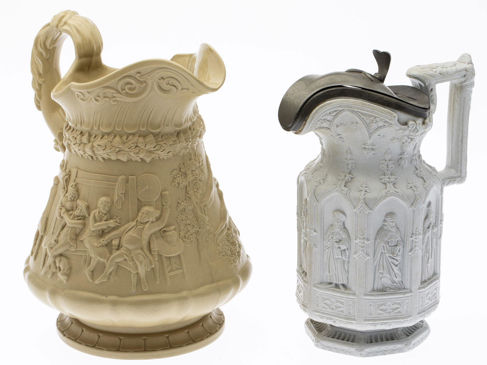 Ridgway Salt Glaze Pitcher & Apostle Pitcher, 19th C (1 of 10)