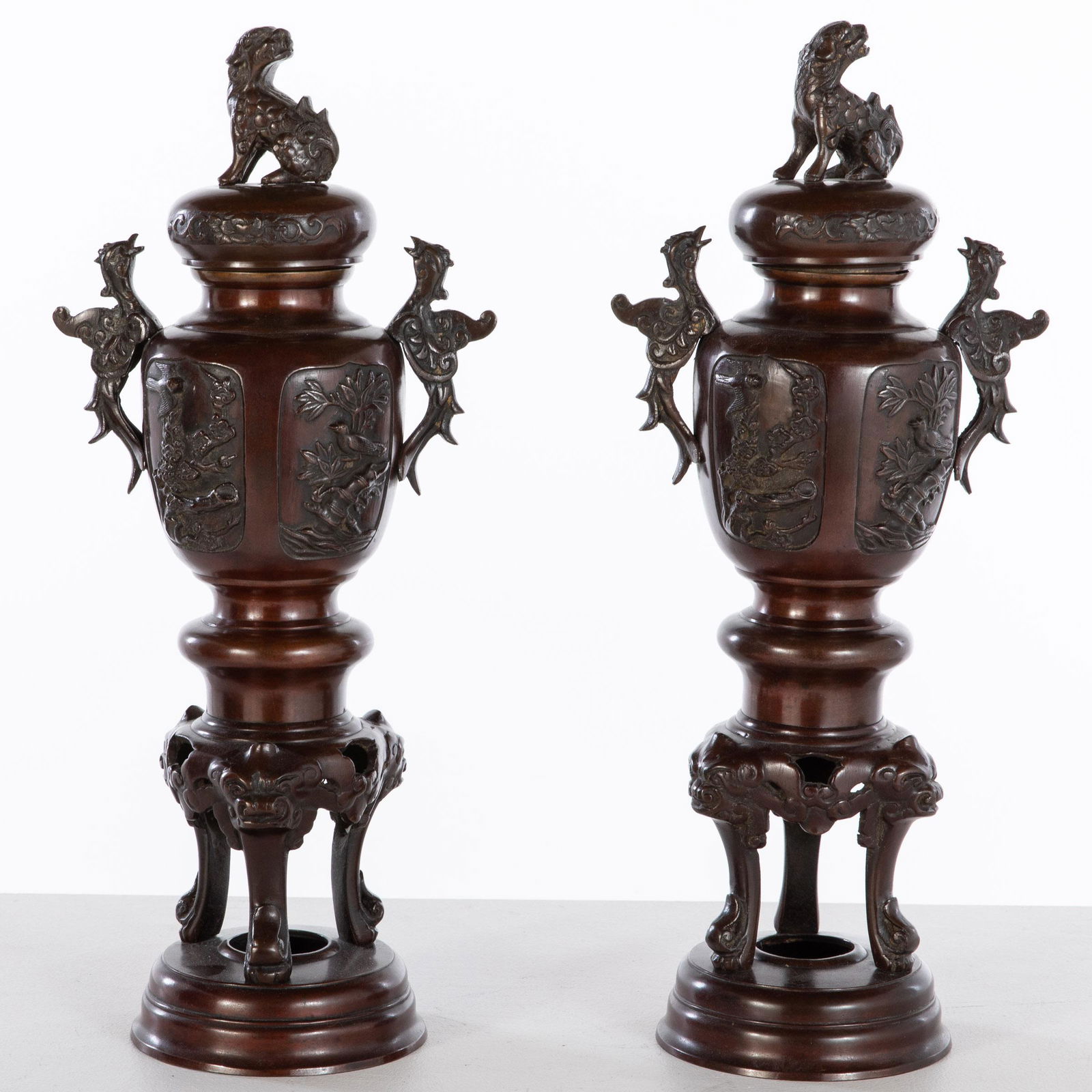 Pair of Japanese Bronze Lidded Urns (1 of 11)