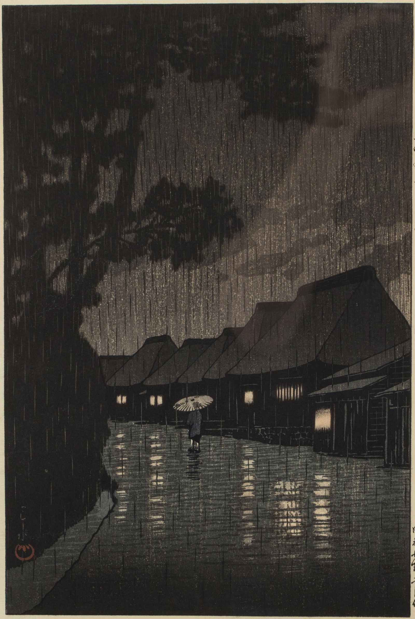 Hasui Kawase , Night Rain at Maekawa, Woodblock (1 of 16)