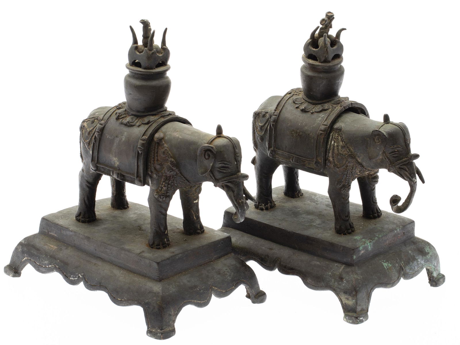 Pair of South East Asian Bronze Elephants (1 of 9)