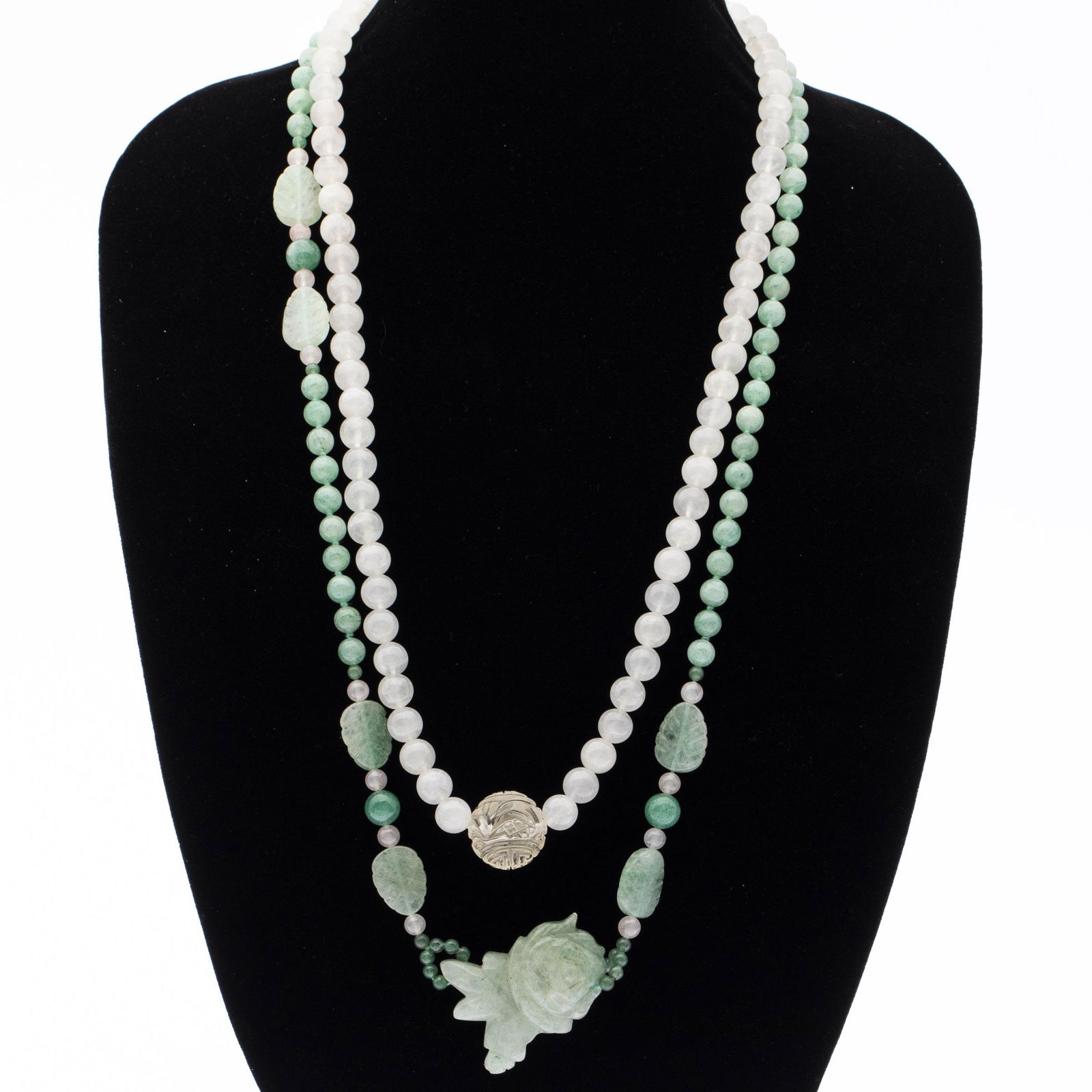 Two Chinese Jade and Quartz Necklaces (1 of 6)
