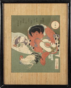 Totoya Hokkei, Rooster and a Tengu, Woodblock Print: Property from a Private Collector, Jacksonville, FL Description: Totoya Hokkei (Japanese, 1780â€“1850), KintarÃ´ Referees a Match between a Rooster and a Tengu, Woodblock Print, KintarÃ´ Re