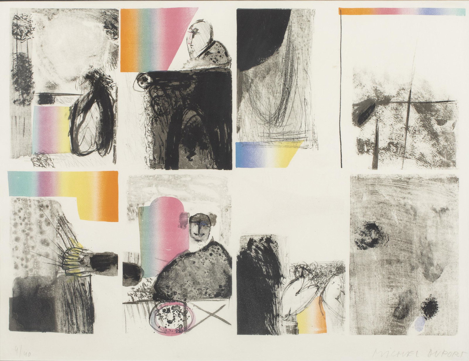 Michel Duport, Untitled, Lithograph: Property from a Private Collector, Jacksonville, FL Description: Michel Duport, Untitled, Lithograph, penciled signed and numbered 4/40 lower edge, depicting figures and multicolored shapes, matte