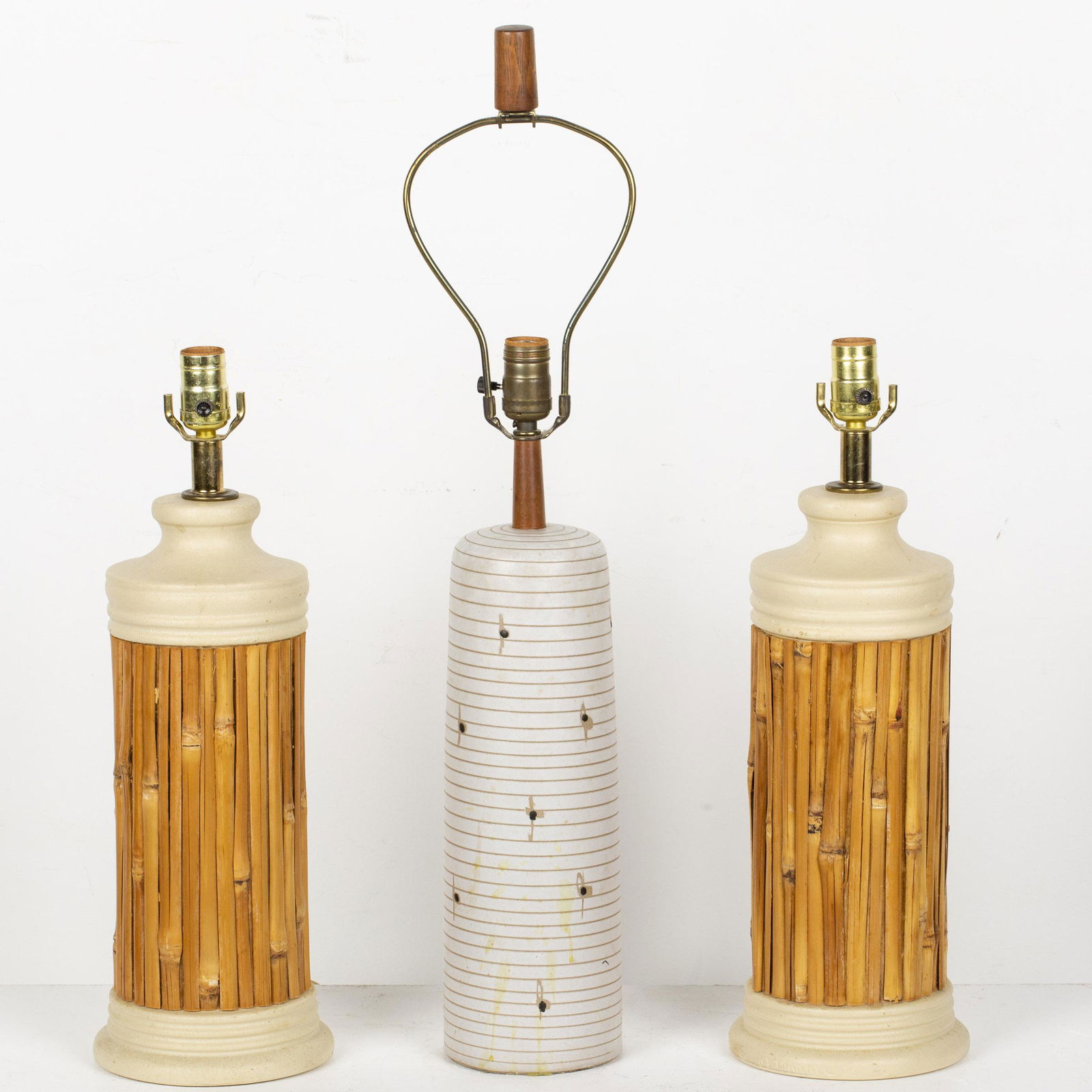 Pair of Bamboo Lamps and a Ceramic Lamp (1 of 8)