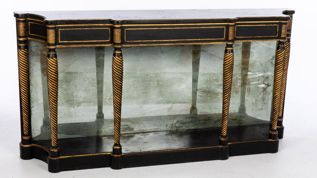 Regency Style Ebonized Parcel-Gilt Mirrored Console (1 of 12)
