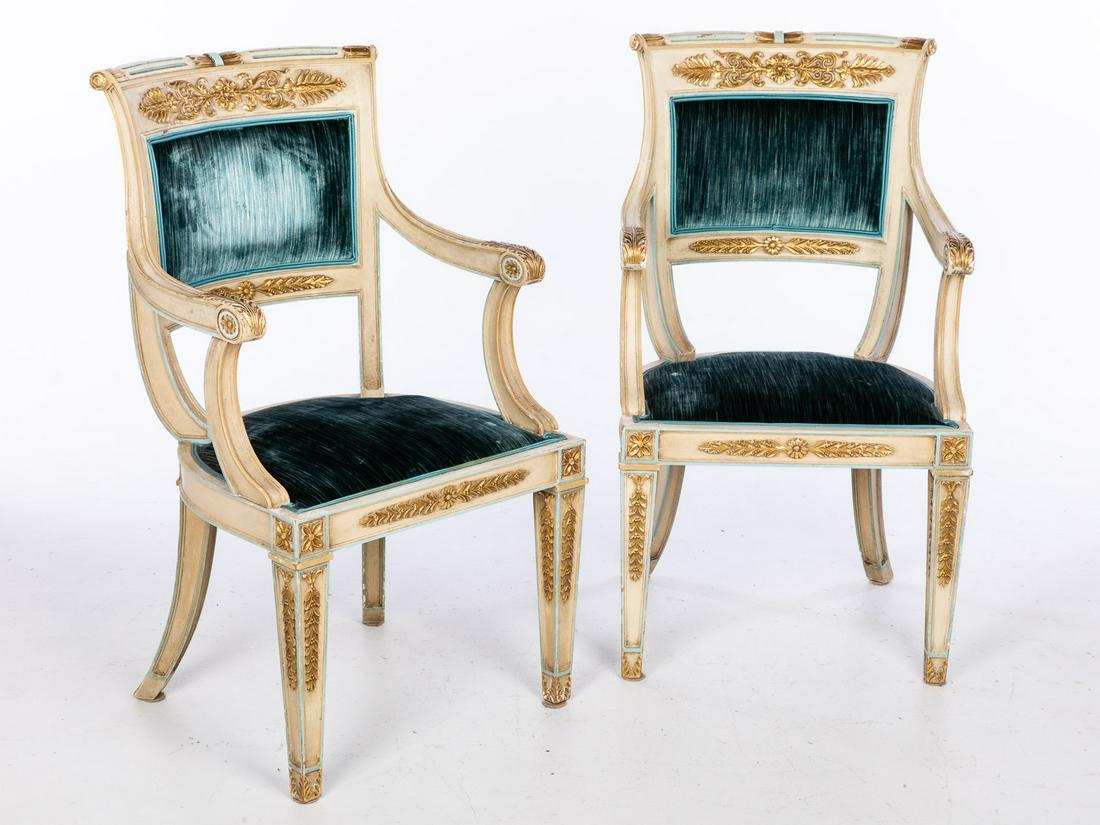 Pair Continental Neoclassical Style Open Armchairs (1 of 12)