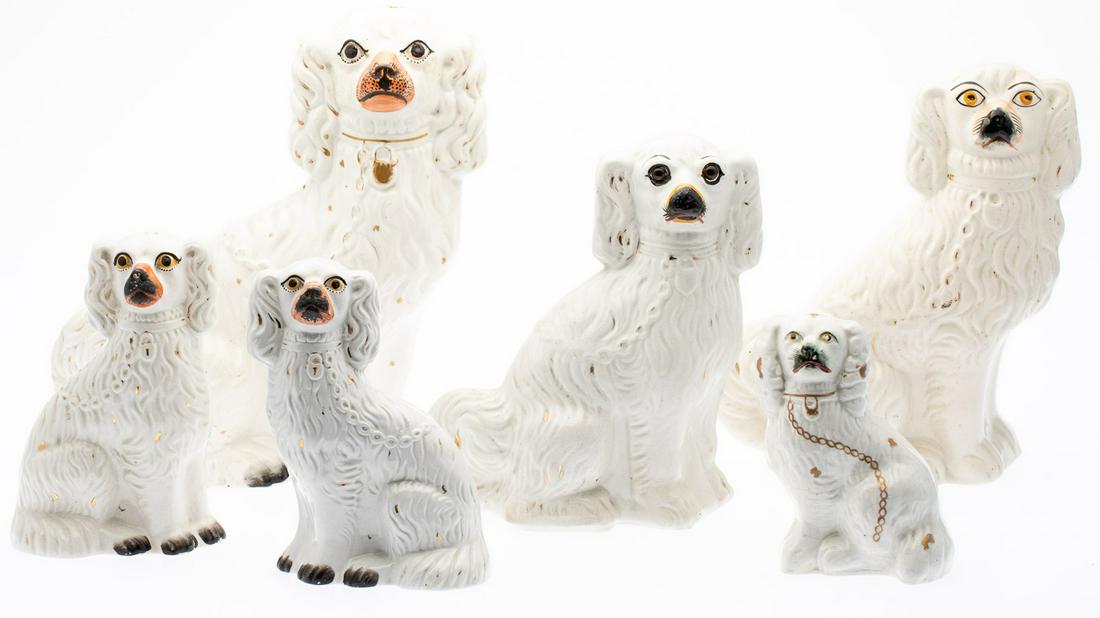 6 Staffordshire White Spaniels of Varying Size (1 of 9)