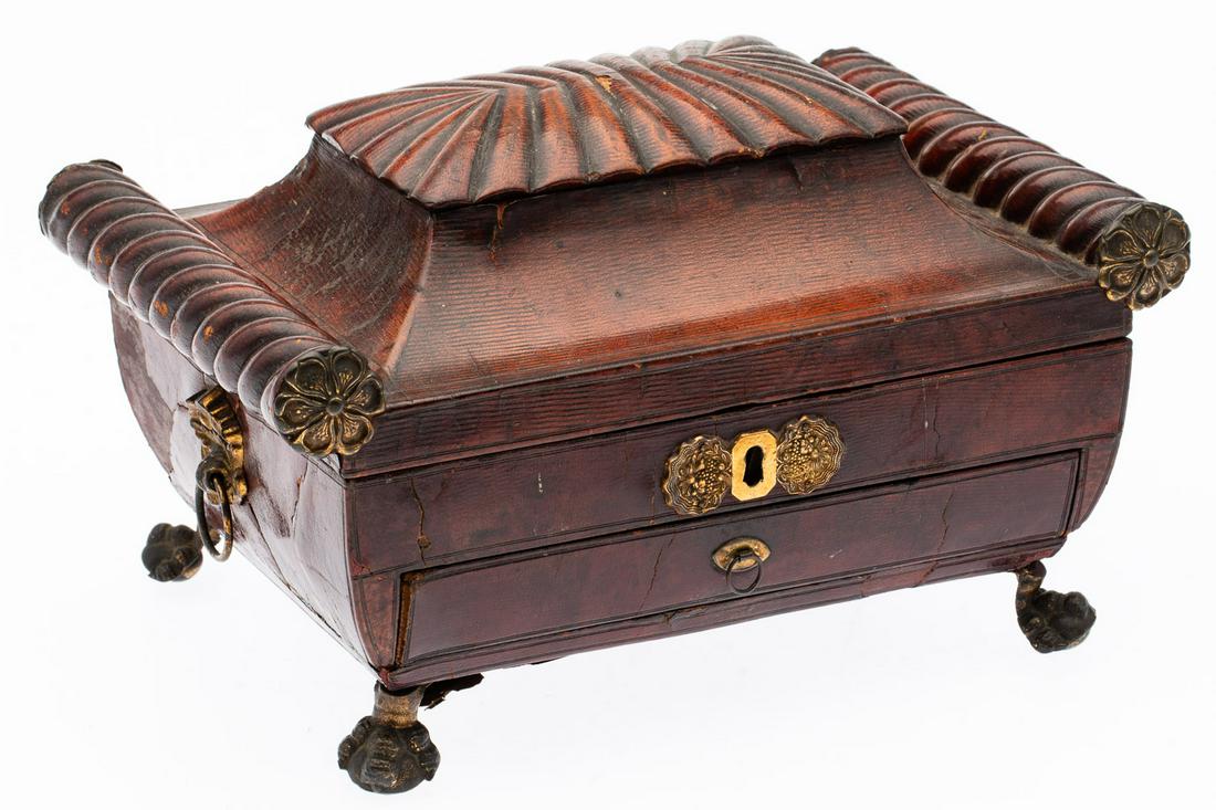 Regency Leather Mounted Jewelry Box, 19th C (1 of 10)