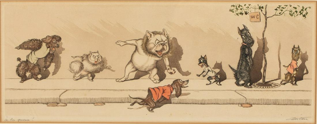 Boris O'Klein, A La Queue!, Colored Engraving (1 of 15)