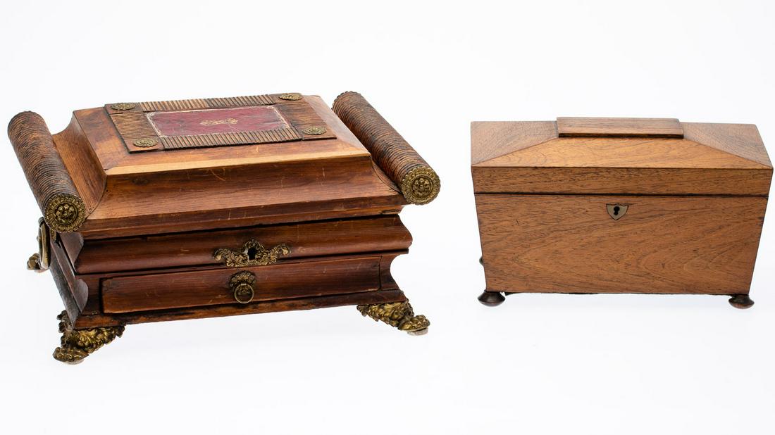 English Rosewood Tea Caddy and Jewelry Box, 19th C (1 of 14)