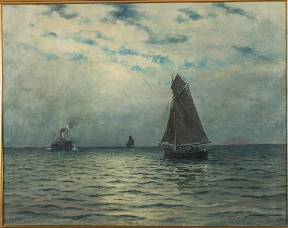 Lauritz Sorensen, Moonlit Scene with Boats, O/C (1 of 12)