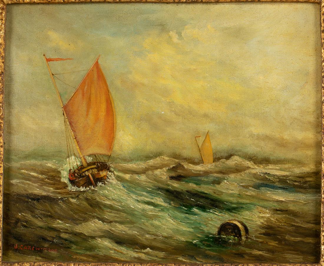 J. Carew Milne, Sailboats, O/C Laid on Board, 20th C (1 of 14)