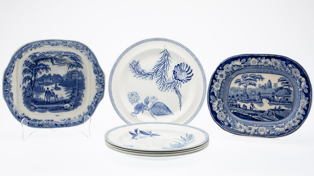 Group of 7 English Blue and White Porcelain Articles (1 of 8)