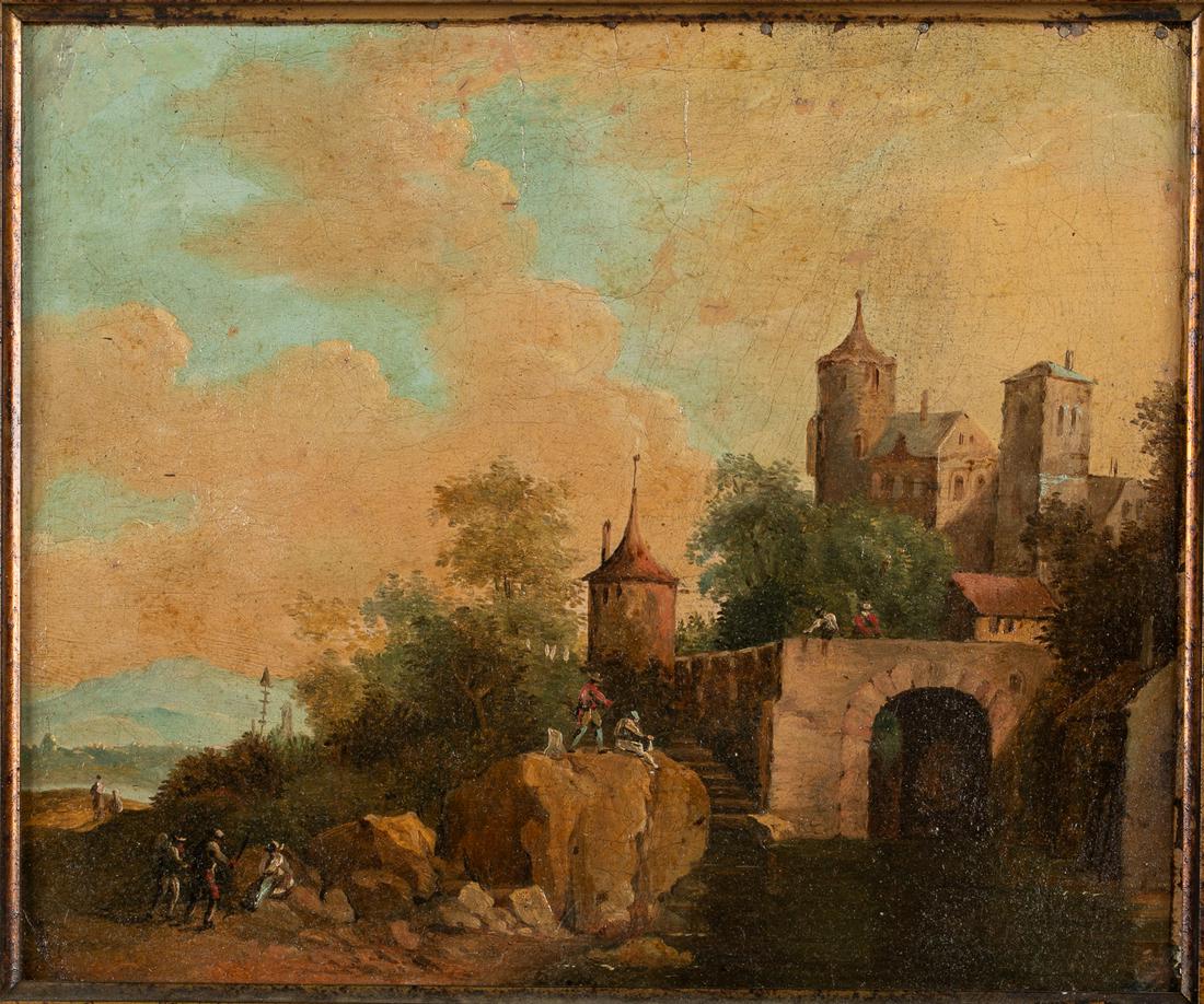 Dutch School, Landscape with Castle, O/C, 19th C (1 of 13)
