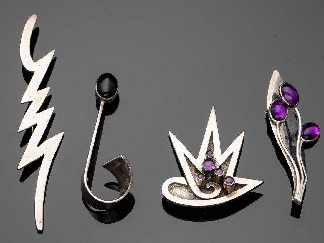 4 Mexican Silver, Amethyst, and Onyx Pins (1 of 5)