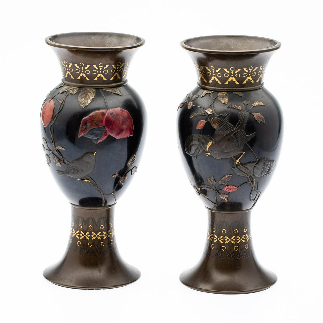 Pair of Japanese Parcel-Gilt Bronze Vases (1 of 11)