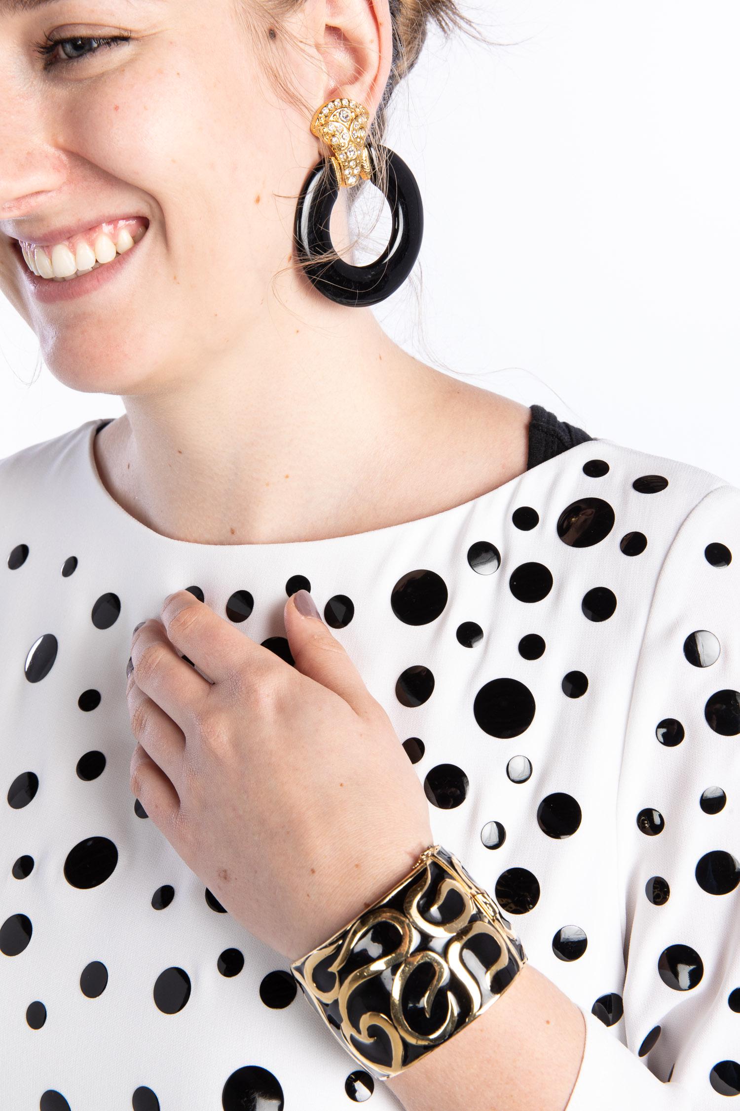 Ciner Black Cuff Bracelet & Jet Black Hoop Earrings (1 of 3)