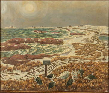 Molly Luce, Beach with Birds, O/C on Board, c. 1945: Property from a Private Collection, Waycross, GA Description: Molly Luce (RI, 1896 - 1986), Beach with Birds, Little Compton, Oil on Canvas Stretched on Board, c. 1945, signed lower right, and ins