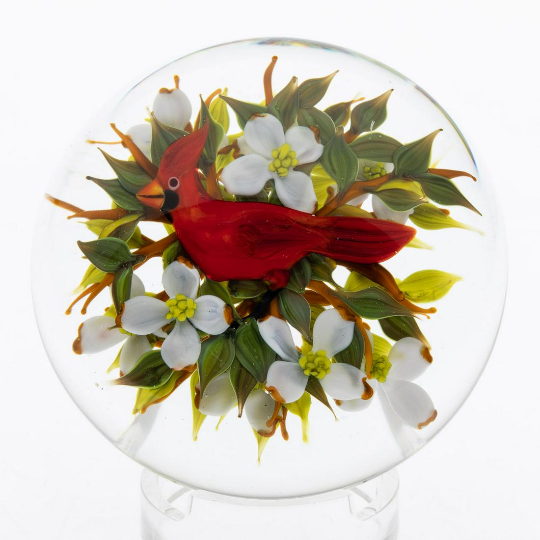 Rick Ayotte Paperweight with Bird and Flowers (1 of 6)