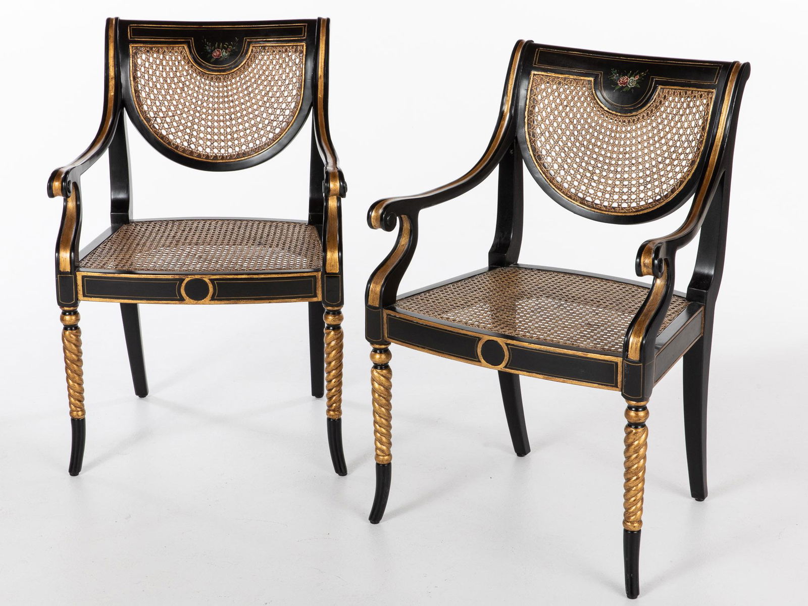 Pair of Regency Style Caned Open Armchairs (1 of 12)