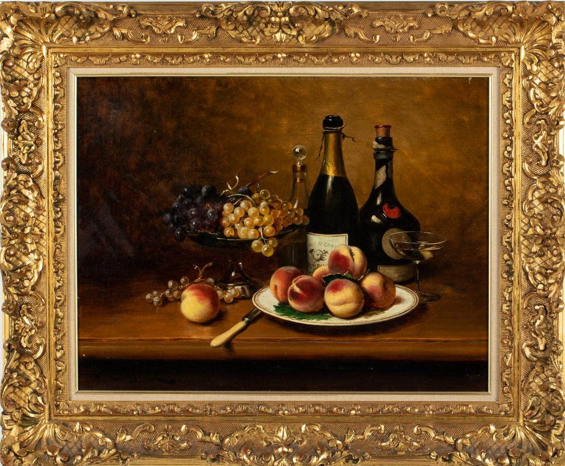 F. Rousselle, Still Life with Champagne, O/C, 20th C (1 of 15)