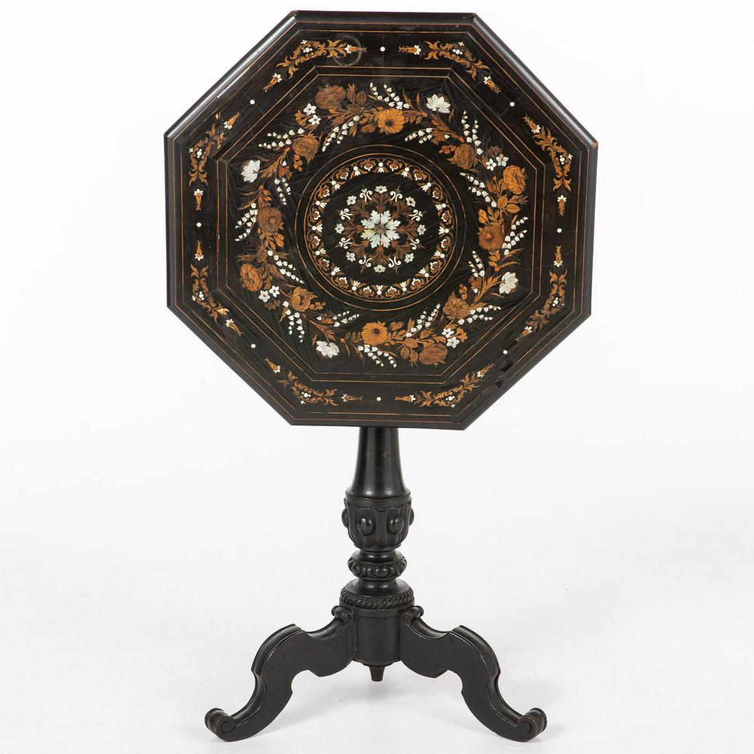 Continental Ebonized & Inlaid Tilt Top Table, 19th C (1 of 12)