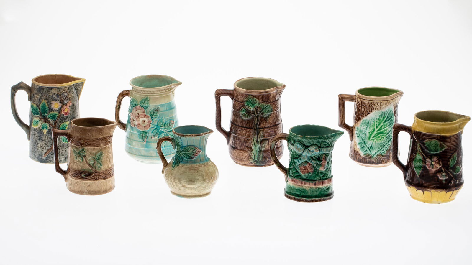 8 Majolica Small Pitchers (1 of 7)