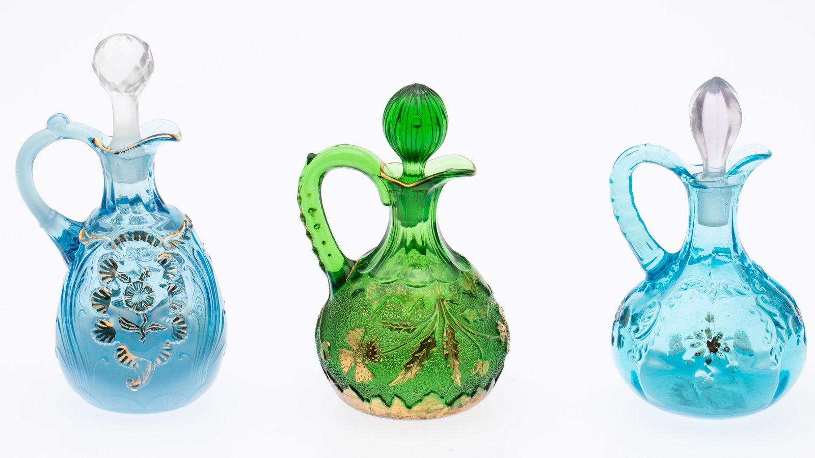 3 Green and Blue Glass Cruets (1 of 5)