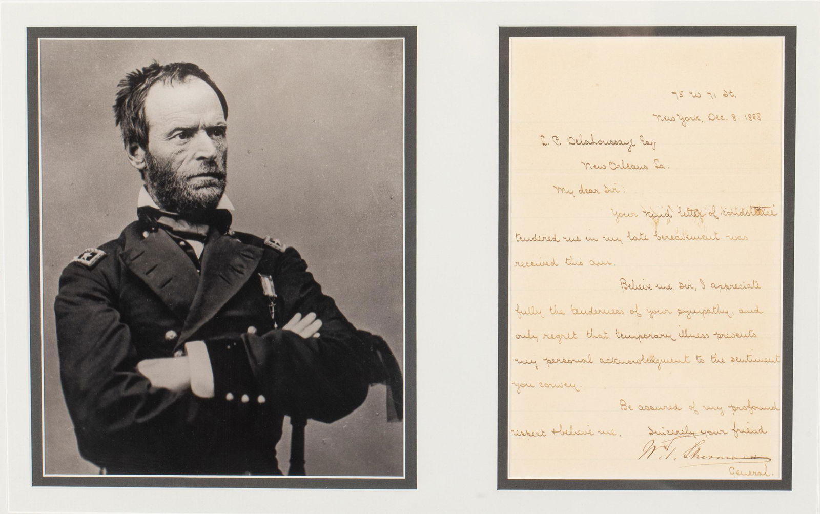 General Sherman Signed Letter Dated Dec. 8th 1888 (1 of 7)