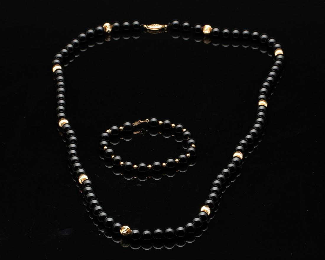 Onyx and 14K Gold Necklace and Bracelet (1 of 8)