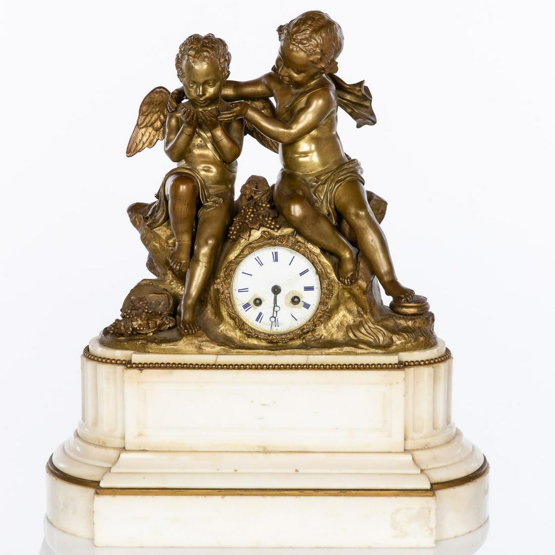 French Gilt Bronze & Marble Clock with Putti, 19th C (1 of 12)