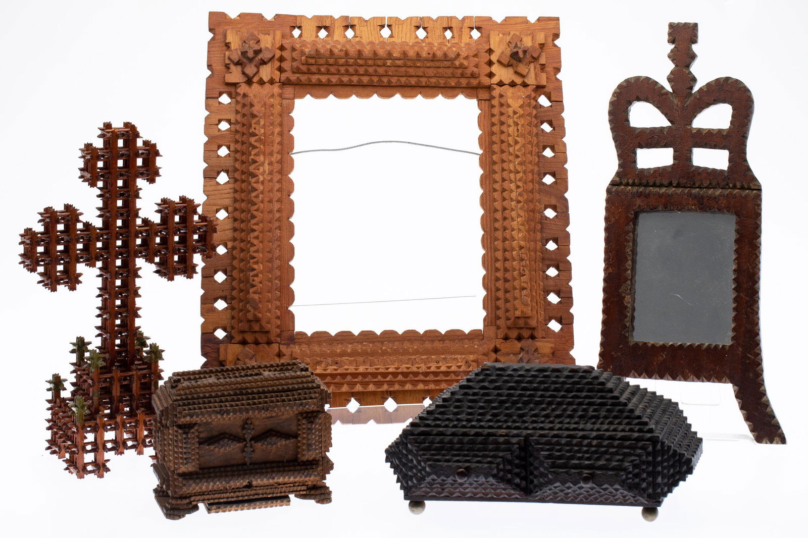 5 Pieces of Tramp Art, 19th C and Later (1 of 16)