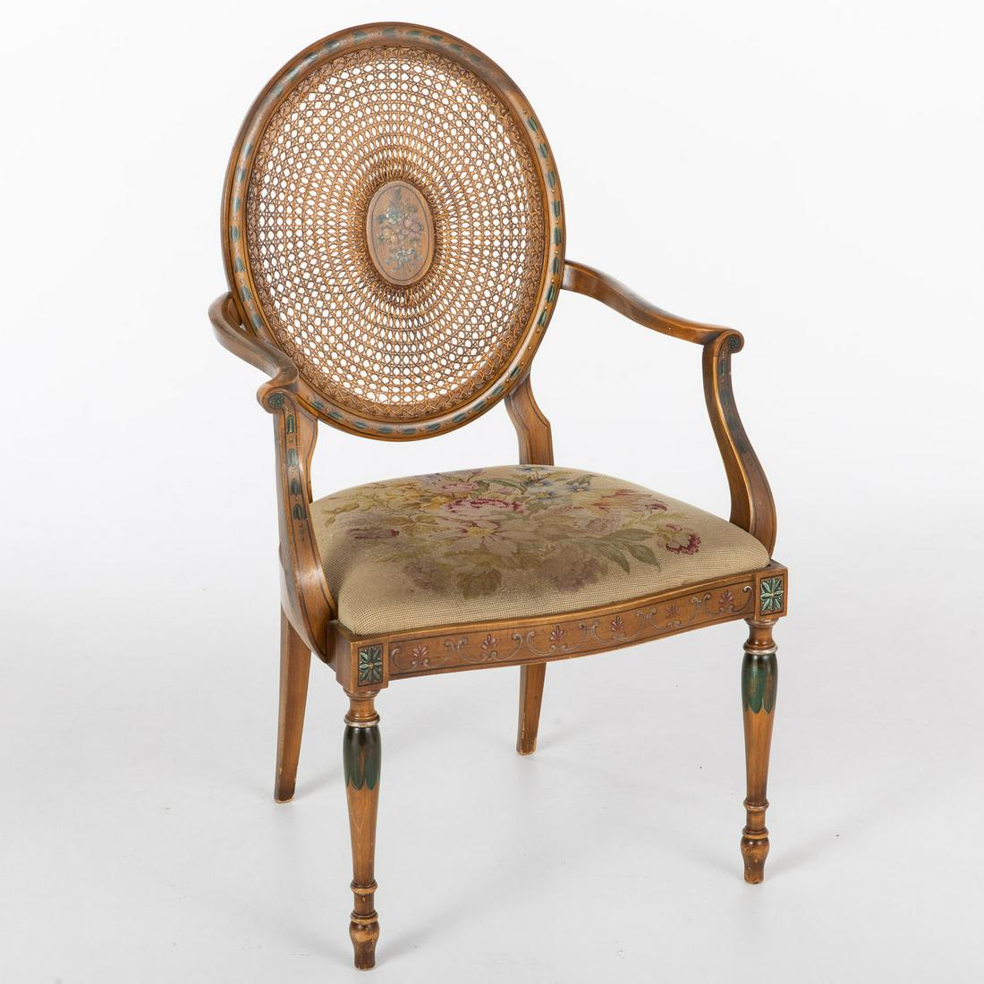 George III Style Painted and Caned Open Armchair (1 of 11)