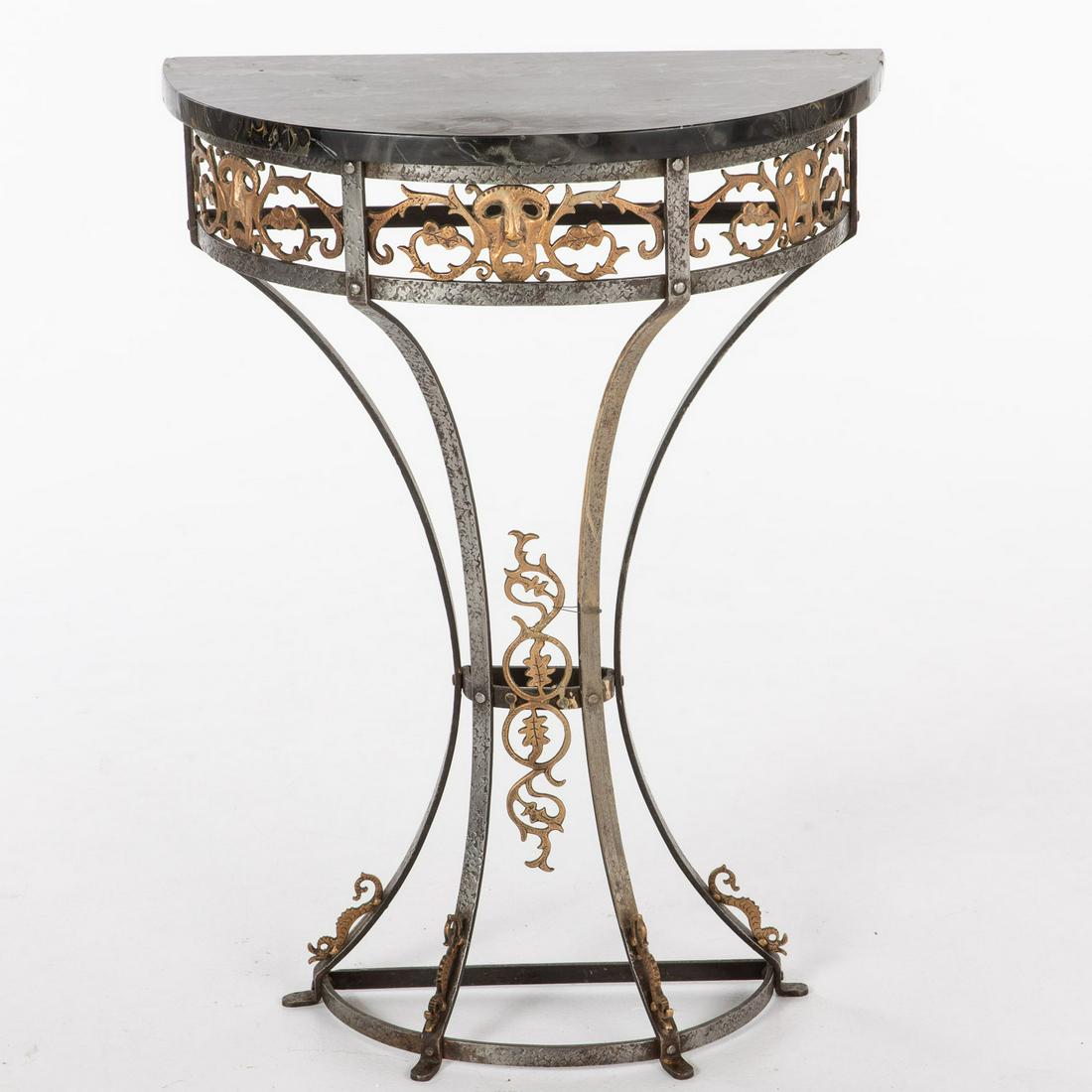 Cast Iron Marble Top Demi-lune Table, c. 1920's (1 of 9)